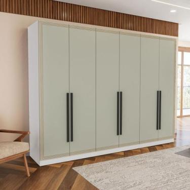 Imagem de Guarda Roupa 6 Portas 4 Gavetas Valência Politorno, branco/verde