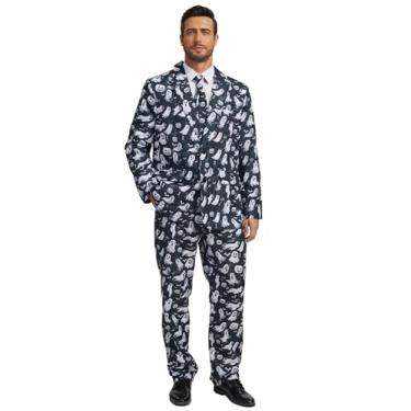 Imagem de Boveco Terno masculino de Halloween, 3 peças, terno divertido com blazer gravata e calça para festa, cosplay, estampa de Halloween, M