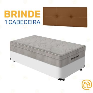 Imagem de Box Solteiro Branco + Cabeceira Painel Iris Marrom + Colchão De Molas AirTech SpringPocket 88cm