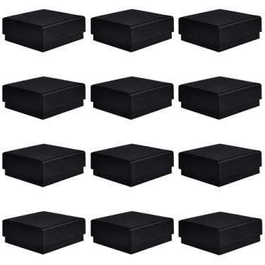 Imagem de driew Caixa de papelão com 12 caixas de joias com tampa, caixas de presente pretas de 10 x 9 x 3,5 cm, caixa de papel kraft grossa, caixa de embalagem de joias para presente, inserção de esponja para