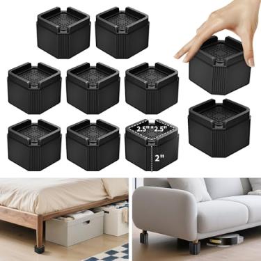 Imagem de ZDDLOINP Pacote com 8 peças de elevação de móveis ajustáveis para cama de 5 e 10 cm, elevadores de perna de mesa, quadrados, resistentes, elevadores de sofá empilháveis para cama, sofá, mesa, cômoda