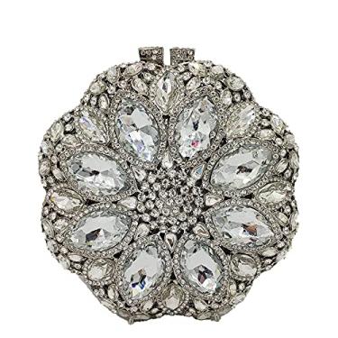 Imagem de Boutique De FGG Bolsas Mão Elegantes E Redondas Cristal Para Mulheres, Formais Festa, Bolsa Noiva Casamento (Prata, Mini)