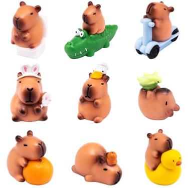 Imagem de EMPHASISY Mini estatuetas de capivara, pacote com 12 miniaturas fofas de resina de capivara, animais para jardim de fadas, bonsai, miniatura, paisagem, casa de boneca