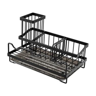 Imagem de ＫＬＫＣＭＳ Organizador de pia de cozinha, escorredor de panos de prato, itens essenciais para armazenamento doméstico, dispensador de sabão preto eficiente com