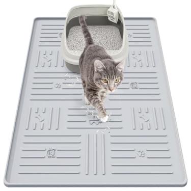 Imagem de Gentledog Grande tapete de areia de silicone para gatos, 87 cm x 63 cm, tapete de areia macio e impermeável para gatos cinza