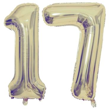 Imagem de Champagne Gold 17 Number Balloons, 40 Inch Giant Number 17 Balloons Foil Mylar Helium Light Gold Number Balloons for 17th Birthday Party Supplies Anniversary Event Celebration Decorations