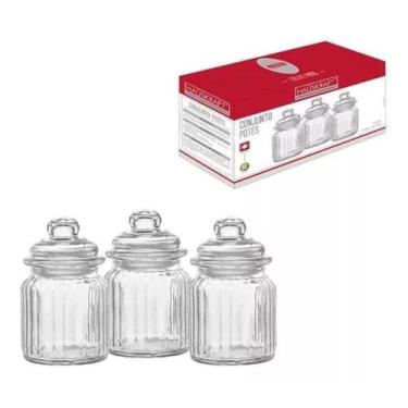 Imagem de Jogo 3 Potes Temperos Balas Em Vidro Tampa Hermética - Hauskraft
