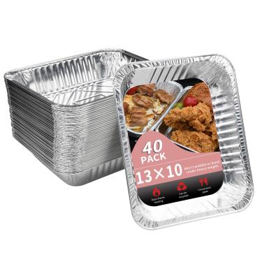 Imagem de Rixordd Pacote com 40 forros retangulares de 30 x 25 x 6 cm, bandeja de alumínio resistente para defumadores offset, forro de gotejamento descartável