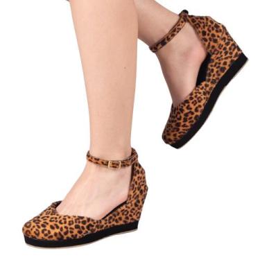 Imagem de Sandália Anabela Fechada Salto Plataforma - Tulip Shoes, Onça, 37