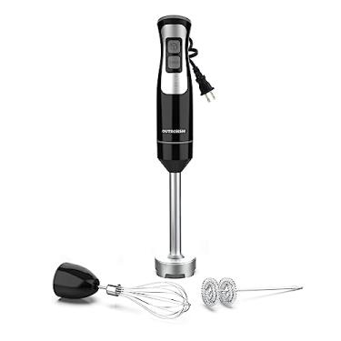 Imagem de Liquidificadora de mão, batedeira de mão com folhas SS espessadas de 4 pontos, batedor de leite, batedor de ovo para café e leite espuma, puré de alimentos para bebés, batidos, molhos e