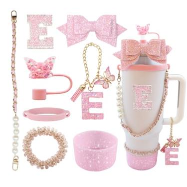 Imagem de Conjunto de acessórios de copo de 8 peças para copo Stanley de 30 e 1,247 g com alça, incluindo topo de palha, bota, alça de alça de garrafa de água, decoração de arco de palha, pulseiras, pingente de