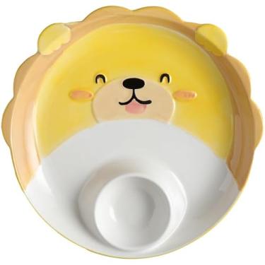 Imagem de Generic Prato de jantar infantil de cerâmica animal, dupla finalidade em compartimentos, com ingredientes de imersão de alimentos coexistentes (leão), normal