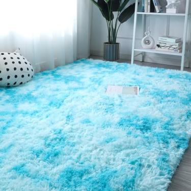 Imagem de KAIJIE Tapetes de área para atualização de quarto macio gradiente tie dye tapete felpudo felpudo sala de estar tapete de pelúcia para crianças decoração de dormitório de casa estética 60 x 120 cm azul