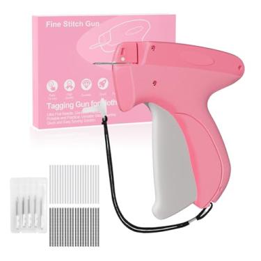 Imagem de Mini pistola de costura para roupas, pistola de etiqueta, fixador rápido de roupas com 6 agulhas finas, 2000 peças de fixadores de pistola de etiquetagem (1000 brancos e 1000 pretos), magenta