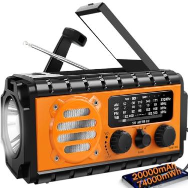 Imagem de Rádio de emergência com manivela manual de 20000 mAh, SW/NOAA/AM/FM, rádio meteorológico alimentado por energia solar, manivela elétrica com bateria grande, portátil, carregamento de celular, SOS