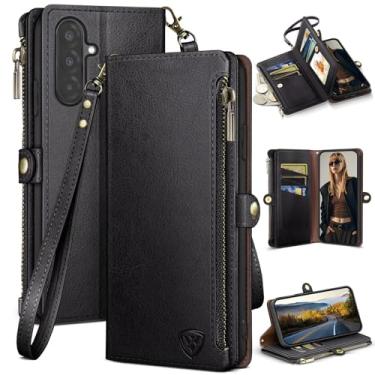Imagem de XcaseBar Capa carteira compatível com Samsung Galaxy A56 com zíper para cartão de crédito 【bloqueio RFID】, capa flip fólio de couro PU à prova de choque feminina masculina para Samsung A56 capa preta