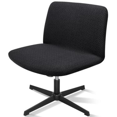 Imagem de Treaful Capa para cadeira cruzada, com detalhes pretos no meio das costas, protetor de poltrona, giratória, lavável, elástico, capa de cadeira de escritório sem braços, para quarto, casa, escritório