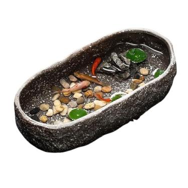 Imagem de Tanque de peixes de cerâmica aquário tartaruga bacia de cerâmica doméstico pequeno vaso decorativo de cerâmica tigela de peixe (marrom)