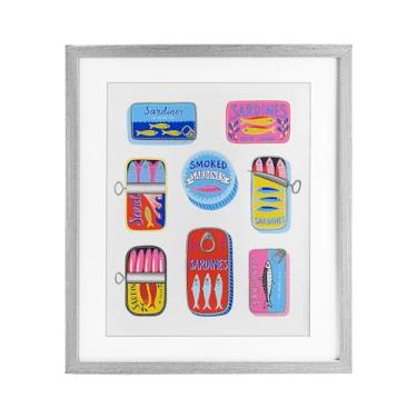 Imagem de Stupell Industries Latas de sardinha brilhante e pastel impressão emoldurada cinza design sob vidro por Bex Morley Design, 21 x 17