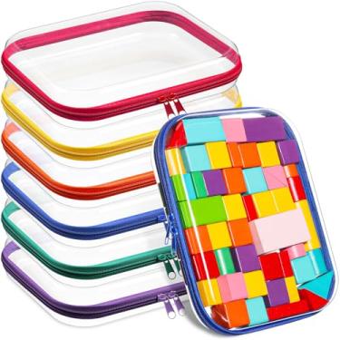 Imagem de Sanwuta 6 peças de estojo rígido transparente com zíper, bolsas de plástico rígido com zíper, bolsa de maquiagem, estojos transparentes para lanches, organizador de armazenamento de plástico, caixa