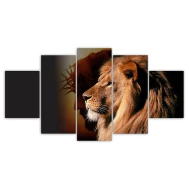 Imagem de Quadros Decorativos Mosaico Mdf Leão De Judá Jesus 115X60Cm
