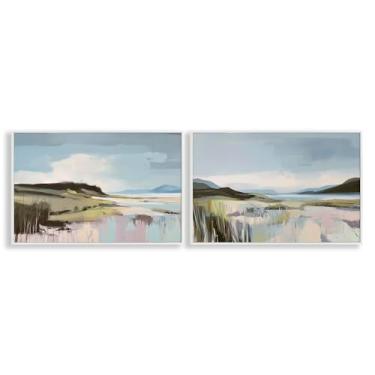 Imagem de Stupell Industries Conjunto de arte giclée emoldurado branco Verdant Coastal Waters 2 peças por Elara Yasna, 50 x 76 cm