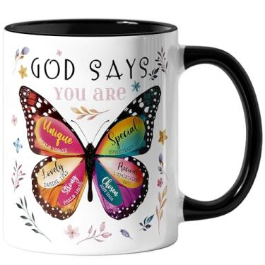 Imagem de Spwasplo Presentes Cristãos para Mulheres - Caneca Cristã de Aniversário 325 ml com Borboleta - Presente Católico Religioso Inspirador para Irmã, Amiga, Filha, Mãe - Presentes de Confirmação de