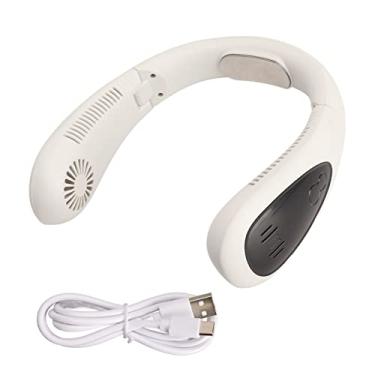 Imagem de Ventilador do pescoço sem lâmina USB Recarregável Outlet de ar de 360 ​​graus 3 níveis ajustáveis ​​LED Exibir ventilador vestível para branco ao ar livre