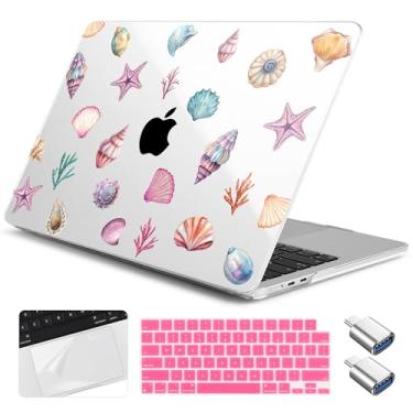 Imagem de Yebiseven Capa para MacBook Air 13,6 polegadas M4/M3/M2 2025 2024 2023 2022 lançado A3240/A3113/A2681, capa rígida para laptop com capa de teclado e protetor de trackpad e 2 adaptadores OTG, conchas