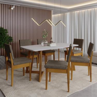 Imagem de Conjunto para Sala de Jantar Tampo Oval 170cm com 6 Cadeiras Madeira Maciça Miami Cerejeira/Off White/Grafite