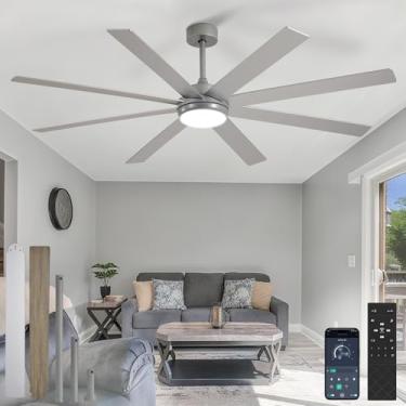 Imagem de Depuley Ventiladores de teto de 167.6 cm com luzes: grande ventilador de teto interno/externo para pátios sala de estar - 8 lâminas prateadas reguláveis ventiladores de teto com controle remoto de