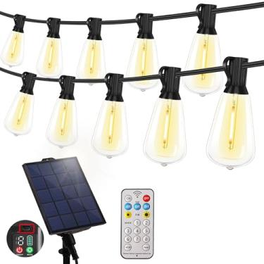 Imagem de YOSION Cordão de luz LED branco quente alimentado por energia solar com controle remoto, lâmpadas inquebráveis para quintal, jardim, pérgola, gazebo, bistrô, quarto, Natal, festa de casamento (20 + 2