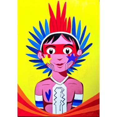 Imagem de Quadro Índio Menino por Ailton Teodoro, Acrílica sobre Tela, New Pop Art, 60x80 cm, Arte Brasileira