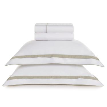 Imagem de Jogo De Cama Casal Com 04 Peças Lara Branco Com Areia - Karsten