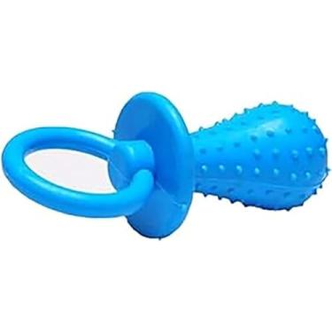 Imagem de Tangseajiao Chupeta de borracha azul e amarela em forma de sino resistente a mordidas para cães de estimação, cachorrinhos, molares, brinquedos legais para cães, brinquedos para mastigar