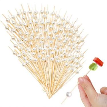 Imagem de Rowcay Pacote com 200 palhetas de coquetel - espetos de bambu de 12 cm para aperitivos, frutas, sobremesas, charcutaria, bebidas, perfeitos para elevar sua festa! (Branco)