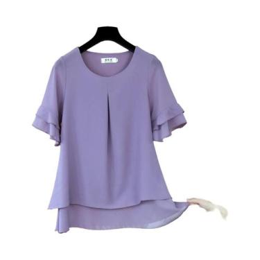 Imagem de Blusa Feminina de Chiffon com Manga Borboleta - Gola Redonda - Casual 