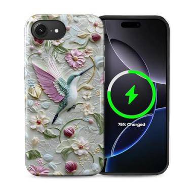 Imagem de casesok Capa para iPhone 16e, compatível com MagSafe, capa rígida de camada dupla + capa de silicone, proteção total à prova de choque para iPhone 16e-beija-flor pastel natureza floral