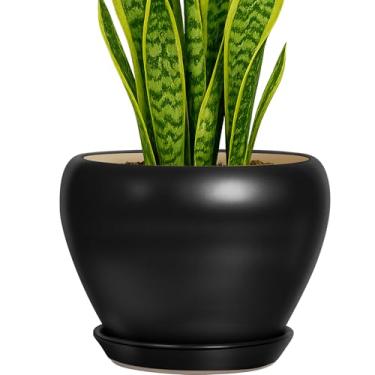 Imagem de Deep Dream Vaso de plantas de 20 cm - vasos de cerâmica para plantas com orifício de drenagem e bandejas, vaso de flores redondo moderno, vasos para plantas internas e externas, decoração de jardim