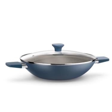 Imagem de Euro Home - Frigideira Wok com Alça e Tampa de Vidro 28 cm com Antiaderente Intense Azul - ALU3625-AZ