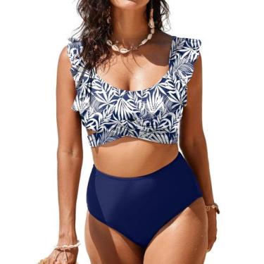 Imagem de Conjunto de biquíni Aleumdr com babados e cintura alta para mulheres