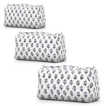 Imagem de Bolsa de higiene BLOCK N STYLE com estampa floral de algodão, conjunto