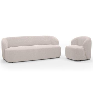 Imagem de Sofá 2 Lugares 170cm Com Poltrona Giratória Orgânica Heidy F04 Bouclê Bege - Lyam Decor