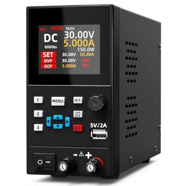 Imagem de BSIDE Fonte de alimentação CC variável 30 V 5 A, botão codificador com visor LED de 4 dígitos, fonte de alimentação de laboratório regulada por comutação ajustável com armazenamento de memória e porta