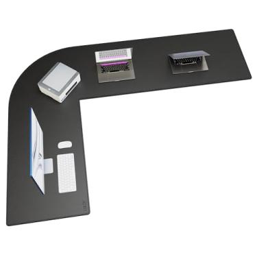 Imagem de Cacoy Tapete de mesa em forma de L, 203 cm C x 150 cm C x 50 cm L, tapete de mesa executivo grande de couro PU de 203 cm, protetor de mesa de computador de canto para escritório em casa, tapete de