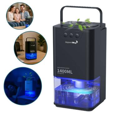 Imagem de Desumidificador Antimofo Secar Ar Elétrico 1400ml Led Lâmpada Ambiente 7 Cores Preto Importway