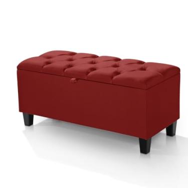 Imagem de Calçadeira Sapateira Organizador com Assento Puff Baú Estofado - Para Armazenamento em Quarto, Sala e Escritório - Móveis para Quarto Minimalista Moderno(Vermelho)