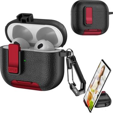 Imagem de CCSmall Capa para AirPods 3ª geração com suporte de telefone, capa de proteção contra quedas de corpo inteiro, design de trava automática com mosquetão e chaveiro, capas de fone de ouvido para AirPods