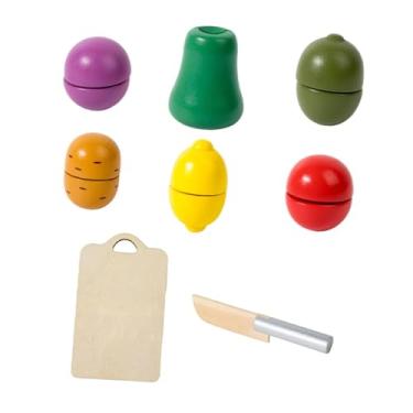 Imagem de Generic Conjunto de Comida de Madeira para Brincar, Cortar Frutas E Vegetais, Brinquedos para Aprendizagem Precoce com Tábua de Corte E Combinação de Cores Pa, 8 Unidades