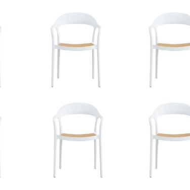 Imagem de Conjunto 6 Cadeiras para Jardim e Varanda Lia com Braço Branco/Caramelo